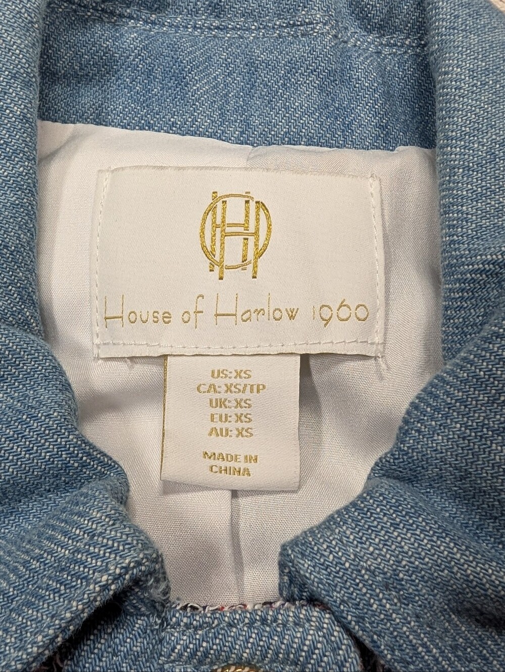 House of Harlow 1960 Jacket Womens XS Blue Red Denim Tweed Crop Preppy Retro - Picture 3 of 8